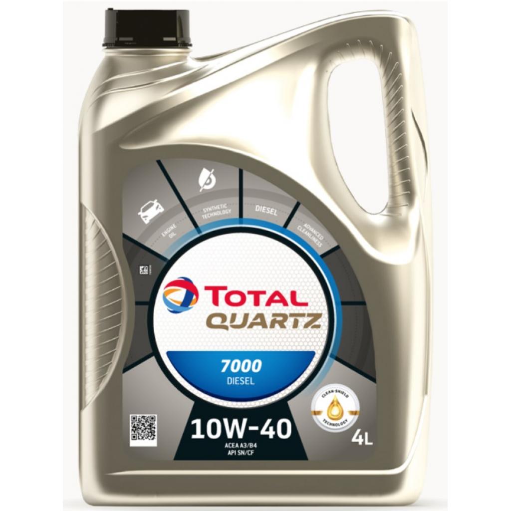 Олива двигуна 4l total quartz diesel 7000 10w40 (acea a3/b4 api sl/cf psa b71 2294/b71 2300 vw 501.01/505.00 mb 229.1), Total 216682