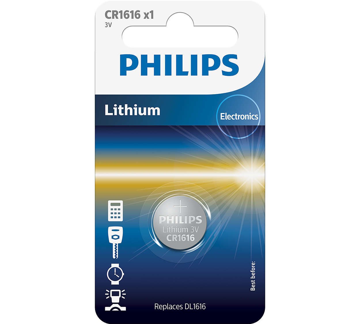 Батарейка cr1616 - 3.0v coin 1-blister (16.0 x 1.6) - lithium (вир-во philips), Philips CR1616/00B