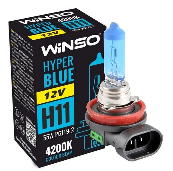 Лампа галогенна winso 12v h11 hyper blue 4200k 55w pgj19-2, Winso 712820