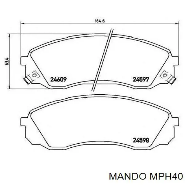 Комплект гальмівних накладок, дискове гальмо, Mando MPH40