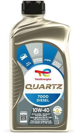 214111 олива двигуна 1l total quartz diesel 7000 10w40 (acea a3/b4 api sl/cf psa b71 2294/b71 2300 vw 501.01/505.00 mb 229.1), Total 201534