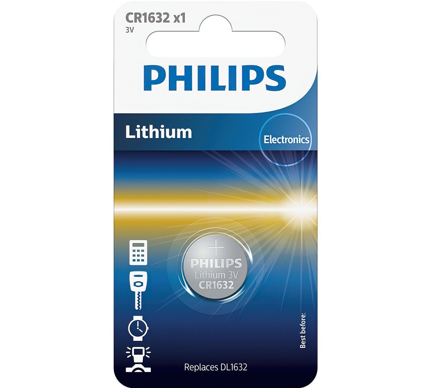 Батарейка cr1632 - 3.0v coin 1-blister (16.0x 3.2) - lithium (вир-во philips), Philips CR1632/00B