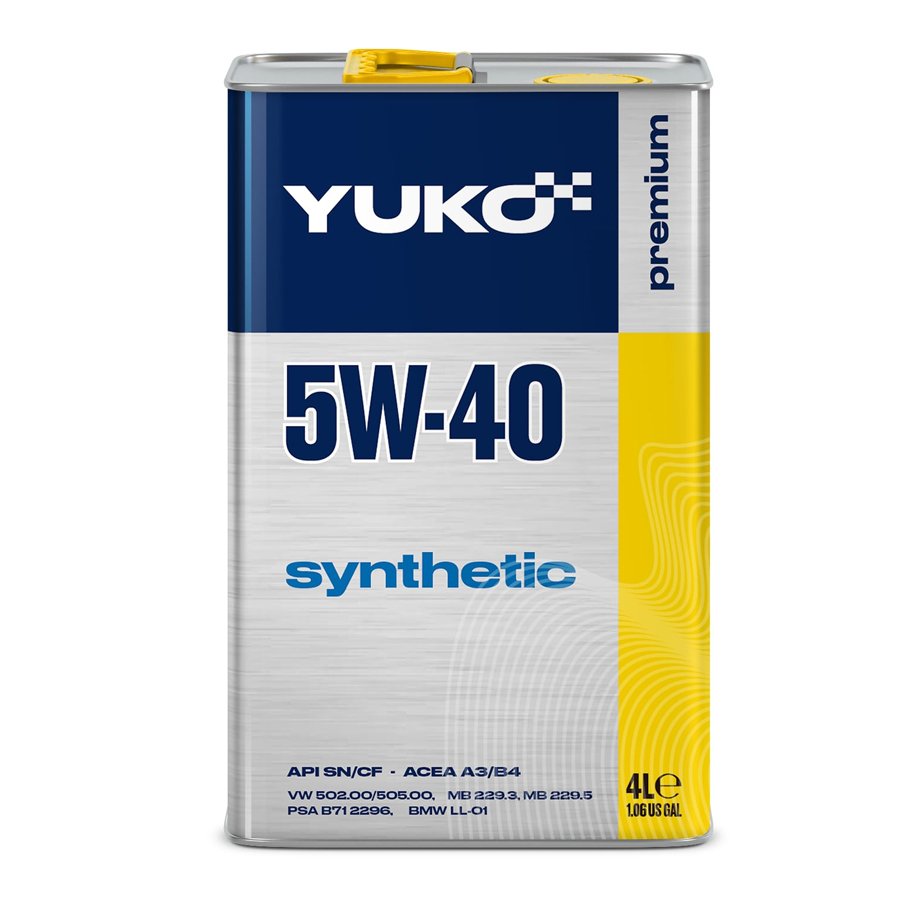 Yuko 4л synthetic 5w-40 олива двигуна api sn/cf, acea a3/b4, vw 502.00/505.00/501.01/505.00, mb 229.3, mb 229.5, psa b71 2296, psa b71 2300, bmw ll-01