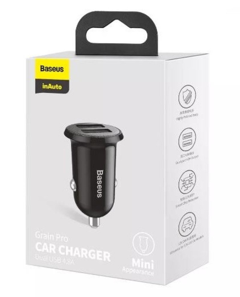 Азу baseus grain pro car charger (dual usb 4.8a) black, Baseus CCALLP01