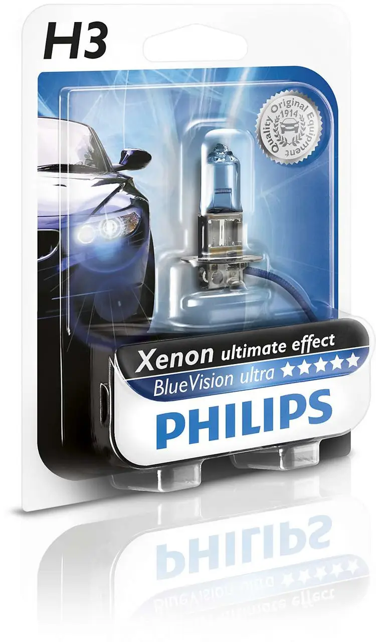 Лампа h3 12v 55w pk22s bluevision xenon effect упаковка блістер, Philips 12336BVUB1