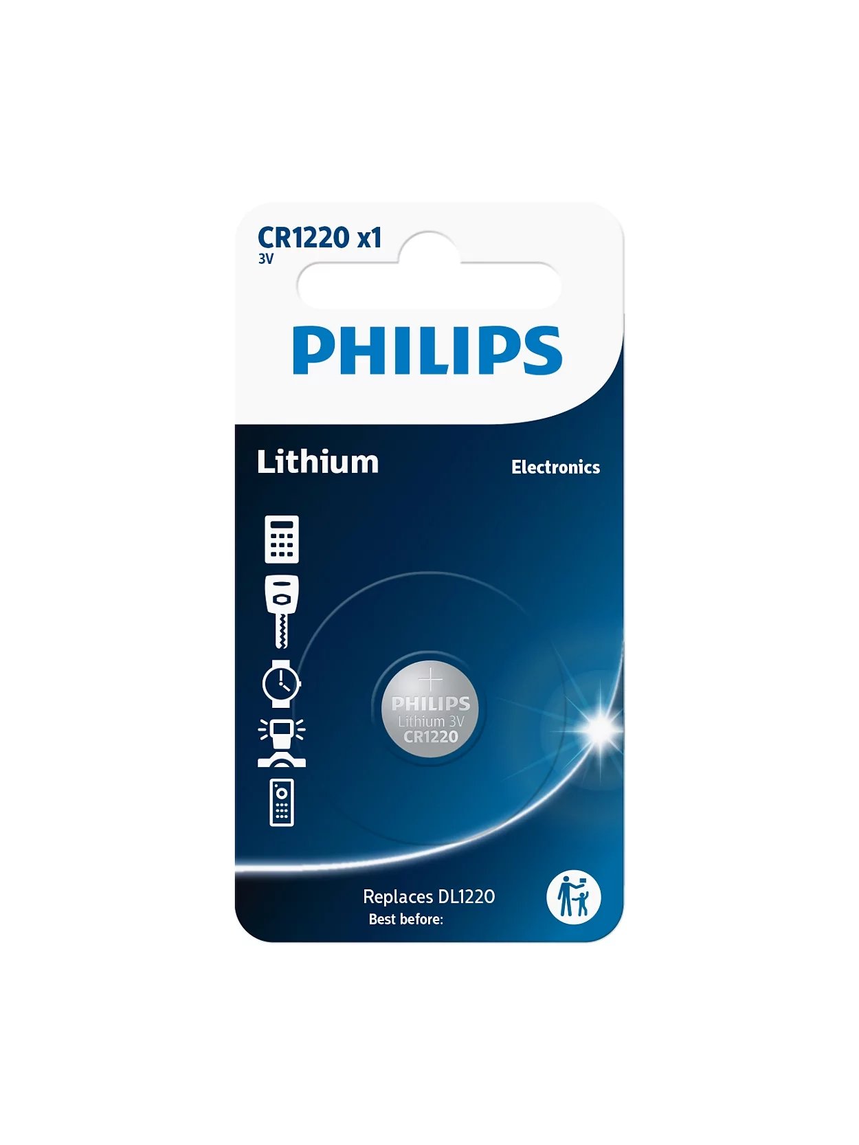 Батарейка cr1220 - 3.0v coin 1-blister (12.5 x 2.0) - lithium (вир-во philips), Philips CR1220/00B