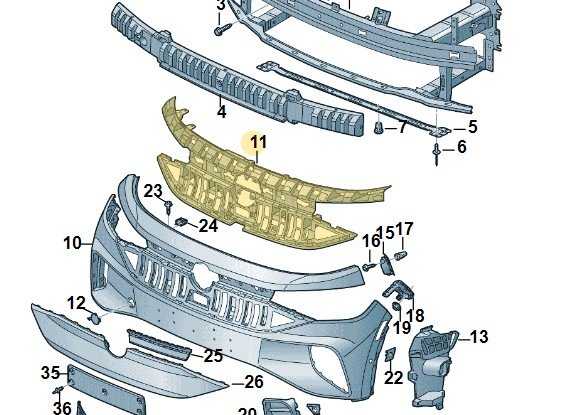 Усилитель переднего бампера, Vw 11G807231