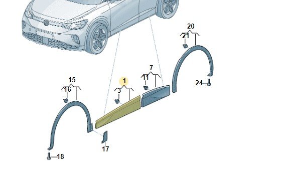 Накладка для двери перед левая чёрный хром, Vw 11G854939ADPJ