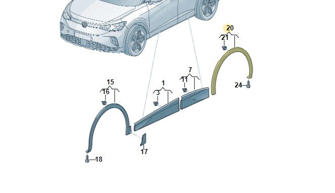 Расширитель колёсной арки задн brillant, Vw 11G853818A041