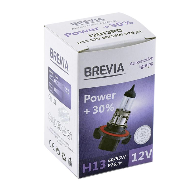 Brevia автолампа h13 12v 60/55w p26.4t power +30% cp (10/200 шт.), Brevia 12013PC