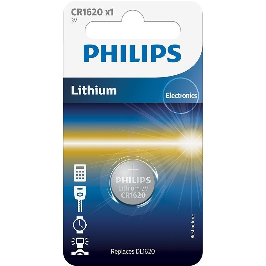 Батарейка cr1620 - 3.0v coin 1-blister (16.0x 2.0) - lithium (вир-во philips), Philips CR1620/00B