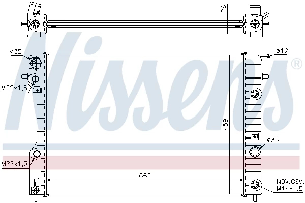 Радіатор, система охолодження двигуна, OPEL OMEGA B (94-) 2.0-3.0, Nissens 63072A