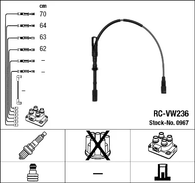 Комплект проводів високої напруги, AUDI/SKODA/VW A3/Octavia/Bora "1,8 "96-06, Ngk RCVW236