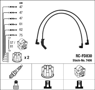 Комплект проводів високої напруги, Ngk RCFD830