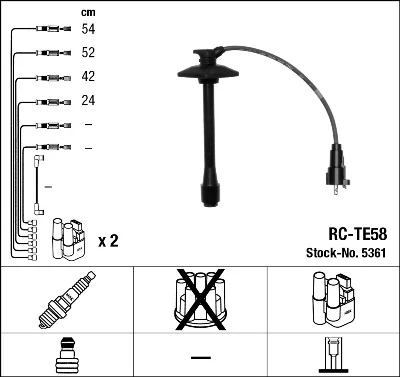 Комплект проводів високої напруги, TOYOTA Avensis/Camry/Picnic "2,0-2,2 "96-02, Ngk RCTE58