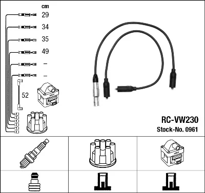 Комплект проводів високої напруги, Ngk RCVW230