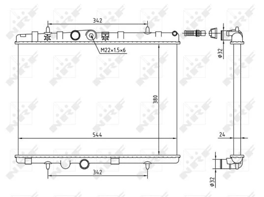 Радіатор, система охолодження двигуна, Citroen C2, C2. C3 Picasso, C4 .Peugeot 1007, 2008 I, 207, 208, 208 I 1.0-2.0 05.01-, Nrf 58226A