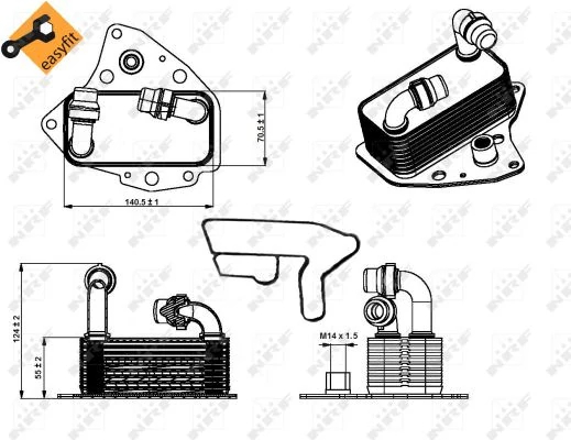 Охолоджувач оливи, моторна олива, Fiat Doblo 2.0 D/Opel Astra J 2.0 CDTI 09- (теплообменник), Nrf 31343