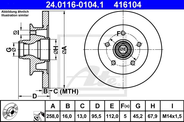 Гальмівний диск, Ate 24.0116-0104.1