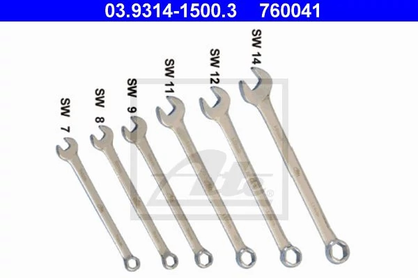 Комплект кільцевих/вилкових ключів, Ate 03.9314-1500.3