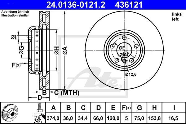 Гальмівний диск, Ate 24.0136-0121.2