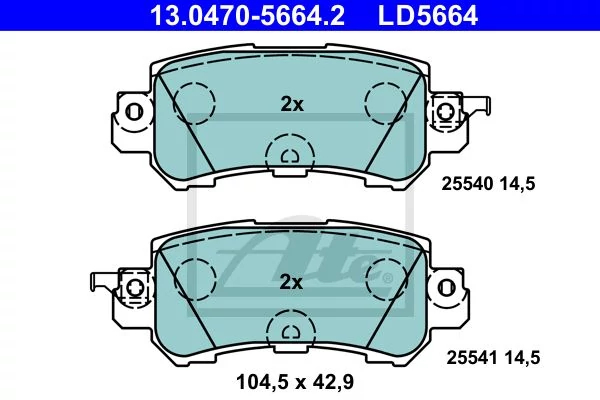Комплект гальмівних накладок, дискове гальмо, Ate 13.0470-5664.2