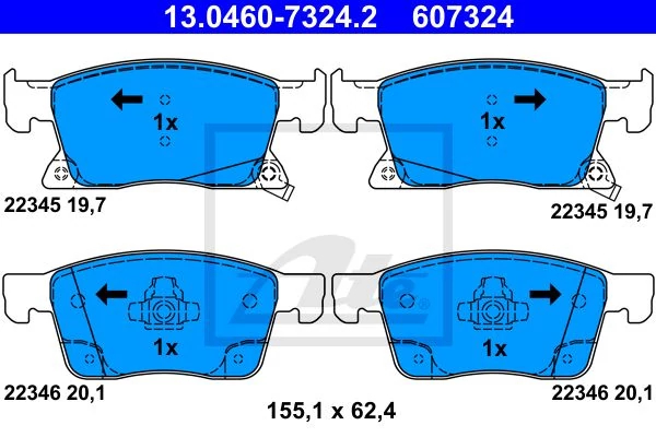 Комплект гальмівних накладок, дискове гальмо, Ate 13.0460-7324.2