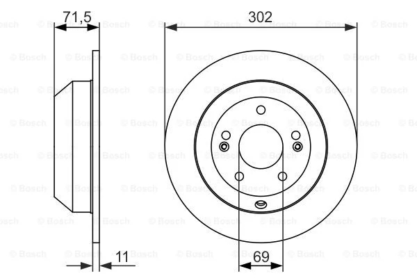 Гальмівний диск, повн., 301,8мм, кількість отворів 5, KIA SANTA FE/SORENTO 09- задн., Bosch 0986479081