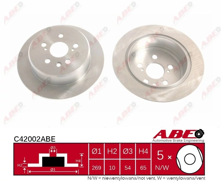 Гальмівний диск, задня вісь, повн., 269мм, кількість отворів 5, Abe C42002ABE