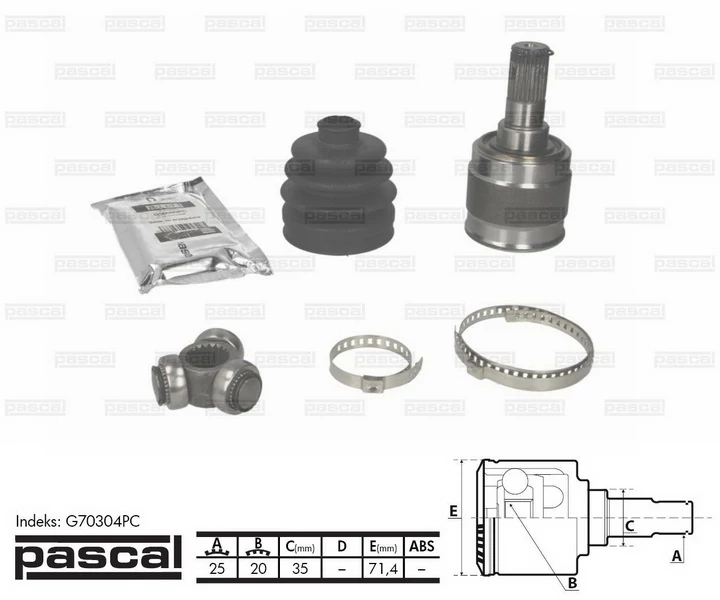 Комплект шарнірів, приводний вал, Pascal G70304PC