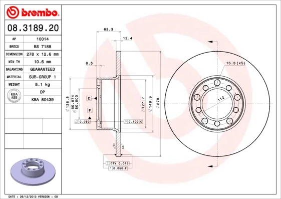 Гальмівний диск, Brembo 08.3189.20