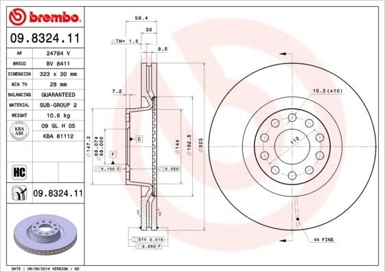 Гальмівний диск, Brembo 09.8324.11