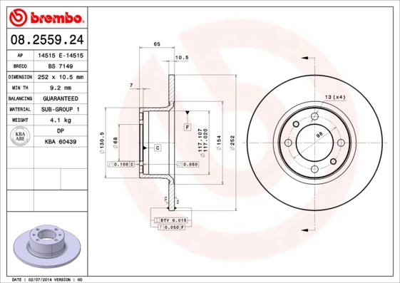 Гальмівний диск, Brembo 08.2559.24