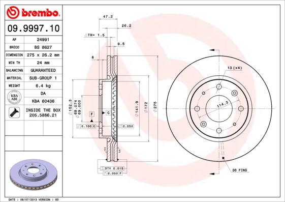 Гальмівний диск, Brembo 09.9997.10