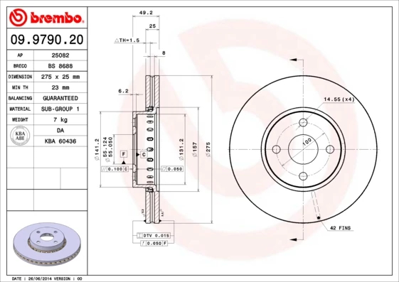 Гальмівний диск, Brembo 09.9790.20