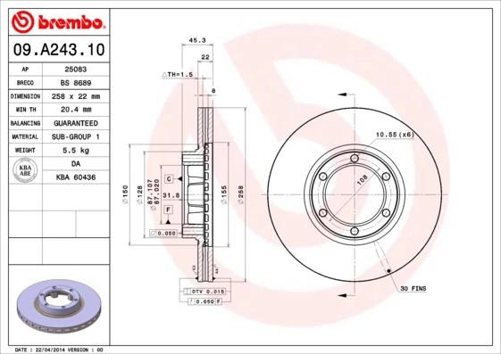 Гальмівний диск, Brembo 09.A243.10