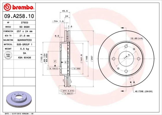 Гальмівний диск, Brembo 09.A258.10