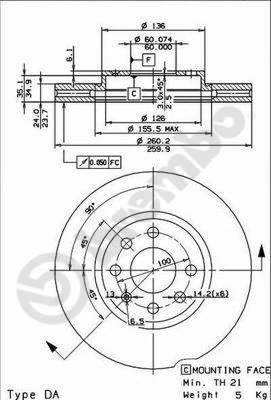 Гальмівний диск, Brembo 09.8601.75