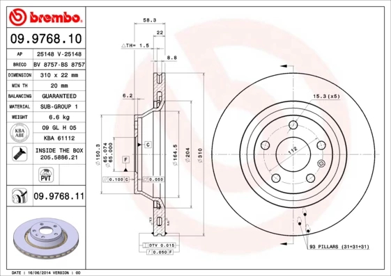 Гальмівний диск, Brembo 09.9768.11