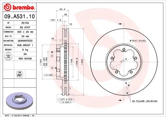 Гальмівний диск, Brembo 09.A531.10