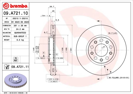 Гальмівний диск, Brembo 09.A721.11