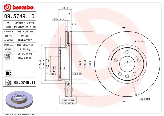 Гальмівний диск, Brembo 09.5749.11