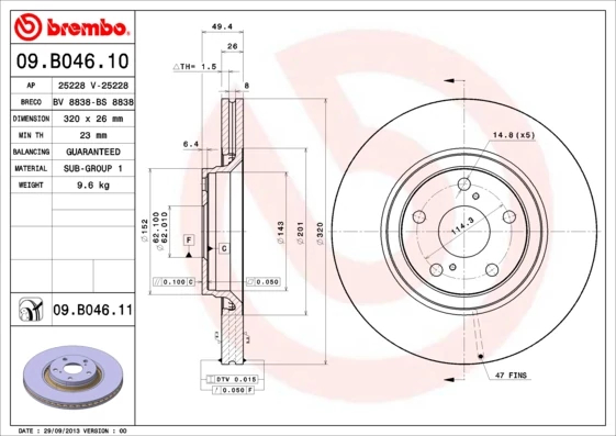 Гальмівний диск, Brembo 09.B046.11