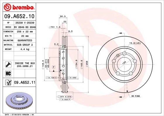 Гальмівний диск, Brembo 09.A652.11