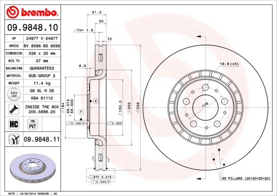 Гальмівний диск, Brembo 09.9848.11