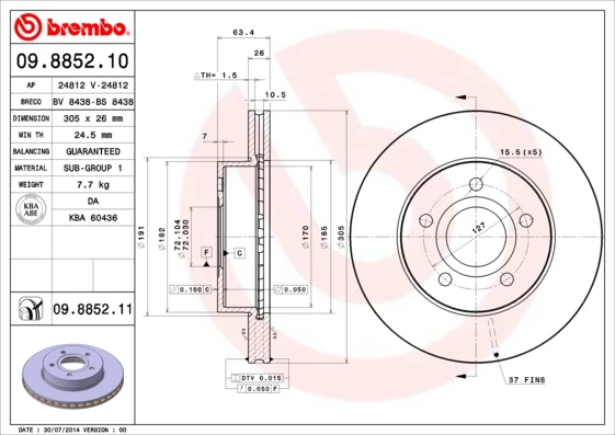 Гальмівний диск, Brembo 09.8852.11