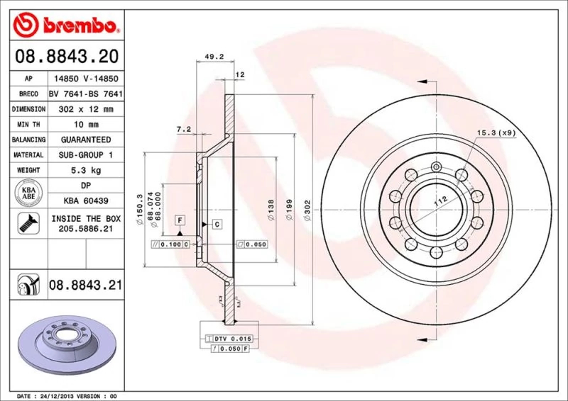 Гальмівний диск, Brembo 08.8843.21