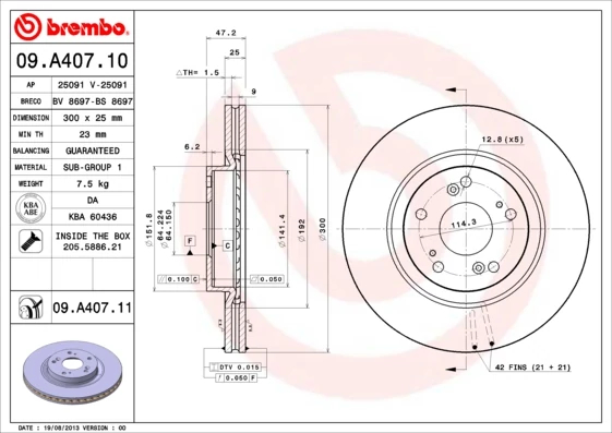 Гальмівний диск, Brembo 09.A407.11