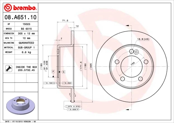 Гальмівний диск, Brembo 08.A651.10