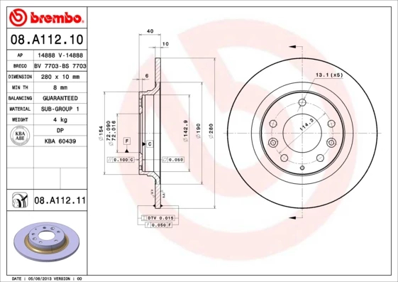 Гальмівний диск, Brembo 08.A112.11